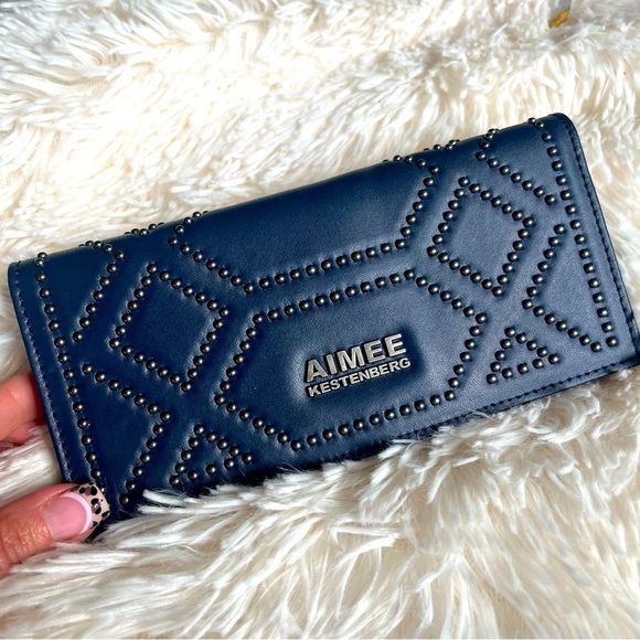 Aimee Kestenberg Handbags - Aimee Kestenberg 100% Genuine Leather Wallet Navy Blue Studded NWT